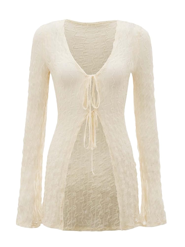 トップス theredthread S wire tie cardigan white THEREDTHREAD】S wire tie cardigan
